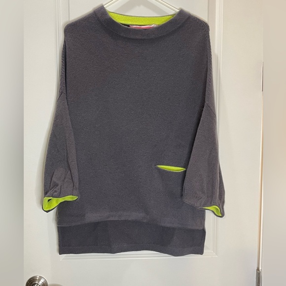 Dear Cashmere 100% Cashmere Charcoal Gray Oversized Crew Neck Sweater Size Large - Picture 1 of 3